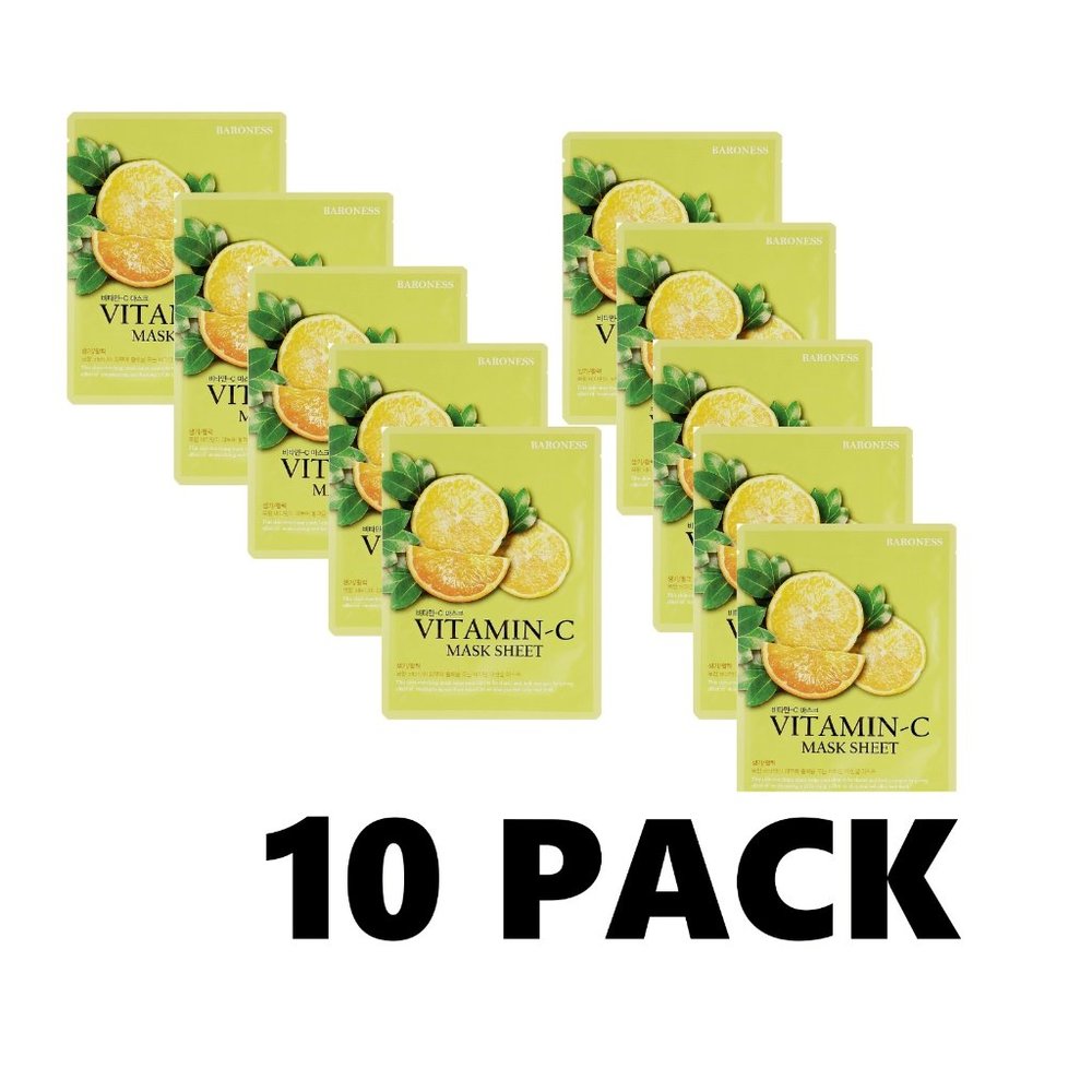 Baroness Vitamin - C Mask Sheet 10 Sheets - 10 PACK Elastic Moisturizing Hydrate